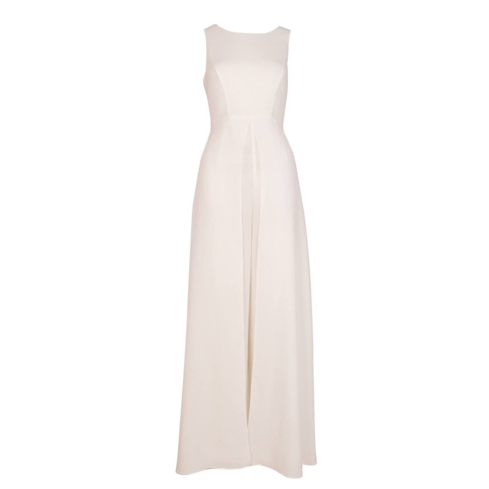 NWT Adrianna Papell Sleeveless Stretch Crepe Jumpsuit with Chiffon Overlay